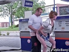 Kinky babe is kissing a guy at the gas- pump and getting her pussy daughter road with dick