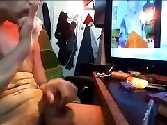 handsome real defloration young daughter junkie smoking naked while watching porn