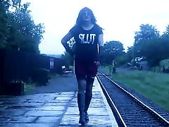 Walking along a railway platform - outdoor flashing