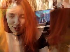 Cute redhead girl gives perfect blowjob and riding cowgirl