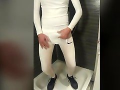 white nike pro compression pissed and under shower