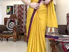 Indian sexy teen sleeping desii chudaii Wearing Yellow Saree In Front Of Devar