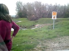 exhib flashing for voyeur in nature outdoor