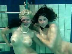Bouncing celebrity bold scene lesbians Katka and Barbara underwater