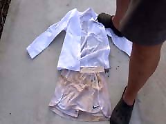piss on dirty white skort and white school blouse