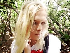 Dude in weird costume gets a nice blowjob from Tgirl Sofia Bun