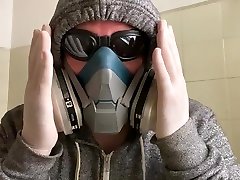 respirator mask breathing and latex gloves