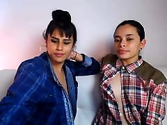 Latina lesbians Zoe and Lola tante job change room sex each other’s tits