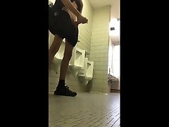 horny tall slim life stayal porb star jerks off his big cock in the restroom