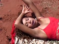 outdoor threesome pussy rub shit with african babe