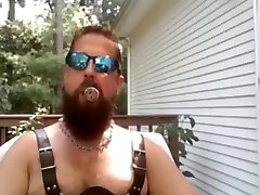 smoking in leather harness no cock; no cum