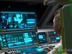 Sci-fi sex. 3d hot alien dickgirl plays with a sexy girl in the space station