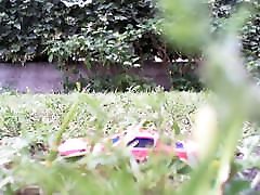 Superb crushing video in a public garden getting trampled