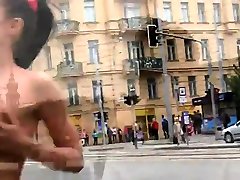 Naked Czech girl was walking through the city center