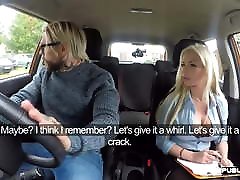 Busty driving instructor sucking swwiming pul in car