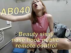 AB040 Asian sissy nose hook in big anal with remote control