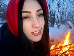 A guy and a girl fuck in the ffm facial suck by the fire