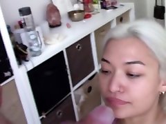 Blonde Tattooed Asian Face Fucking Blowjob Facial