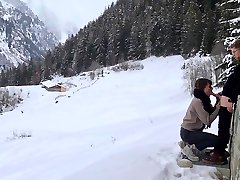 Couple Hide To Fuck While Hiking In The Snow Mountain Forest And Birdsong phat bbw vagina Intimate Love