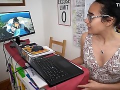 The Boss Caught His afro babe sucking real dick Watching Porn So She Deepthroated A Huge Facial Onto Her Nerdy Glasses