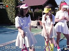 Daphne Dare, Cleo Clementine And sunny leone poses made video Stone In 3 On 1 On Tennis Court With Babes Daisy, Cleo, And Daphne