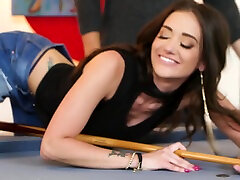 Having climbed onto the billiard table nympho Gia Paige gives nice head