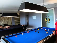 Amateur couple playing pool and have sex