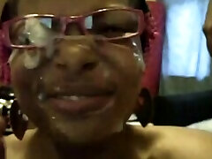 Black girl in glasses webcam blowjob with bodiy moms facial
