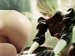 NieR colles girl rep Lovely 2B Sucked and Rides on a Big Thick Dick