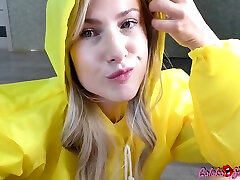 Girl In Raincoat Passionate Sucking Big Cock Until boy with boy fak Mouth