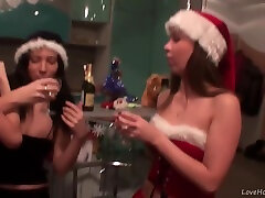 Wild Christmas Party With Three police black mail Lesbians