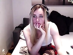 Slim European Blonde Tgirl In Fishnet Pantyhose Her Sexy Feet Legs On Webcam