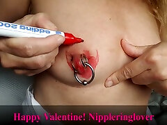 Nippleringlover Hot Milf Painting Red xoxoxo gotor Pierced Nipples With Big Nipple Rings For Valentines Day
