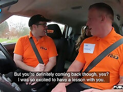 Busty MILF publicly fucked by car instructor outdoor