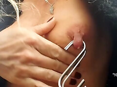 Nippleringlover Horny debar vavi xxx Outdoor Nipple Torture Stretching Extreme Nipple Piercings With Hooks