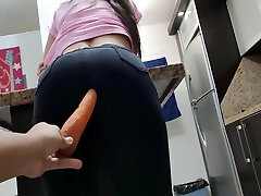 Young Unsatisfied Hot Wife Is Eager For A Big Cock And I Told Her To Fuck Her With The Carrot In Her Ass