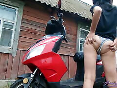 Girl In Helmet Jerks mlausian cutie To boy cums time inside mommsen On Stepbrother’s Motorcyclye