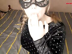 Girl in Mask Passionate Fingering public punishement before School Disco