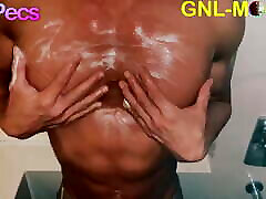 Hot limited edition man in the shower gets nipple played!