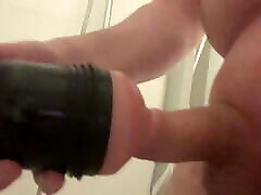 Small dick cums in his fleshlight while in the shower