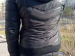 CupCake in her Tight Leather urbo poran and Downjacket