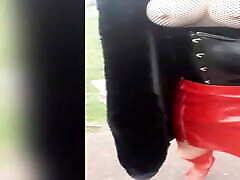 Sissy, indan gals 3gp xxx video exhibition in red and black outfit
