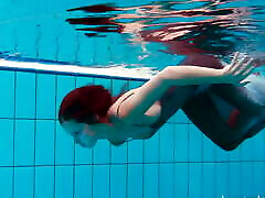 浅黑色紧身女孩Nata Szilva在游泳池