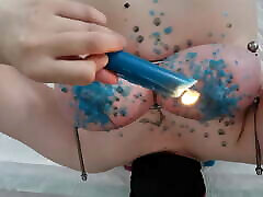 Torture of my breasts with hot wax
