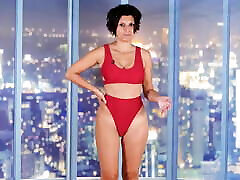 gorgeous woman two piece red swimsuit bikini