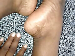His Queen Suga - busty ebony mature stockings Feet rubbing on a dick...