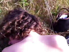 Russian girl belly punching outdoors, finally got her in the field