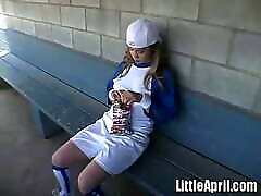 Little brandy love latex Plays With Herself After A Game Of Baseball