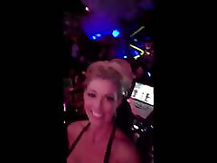 Pierced busty ebony petite nipple blonde shows off her huge tits in a club
