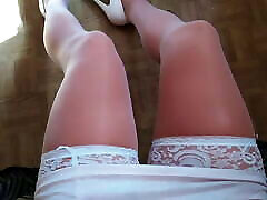 White Stockings, White heels and White dress